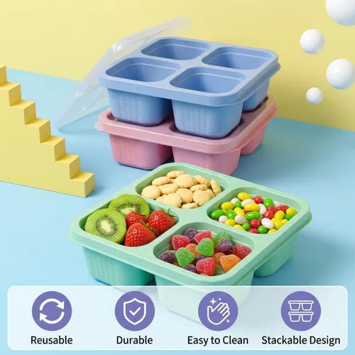 Vista 4 de Cididu Paquete de 8 cajas de almuerzo para aperitivos, 4 compartimentos, contenedor de almacenamiento de alimentos dividido reutilizable apilable