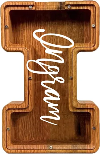 Vista 12 de Alcancía de madera grande personalizada, 7.5 pulgadas, con ventana acrílica fácil de abrir, caja de ahorro de dinero inicial para niños y niñas