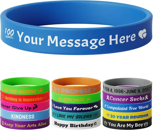 Vista 36 de 10-2000 piezas de pulseras de goma personalizadas con texto - Pulseras de silicona personalizadas a granel para conciencia, eventos, apoyo, regalos