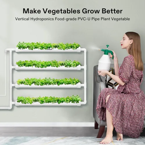 Vista 2 de VIVOSUN Kit de cultivo hidropónico montado en la pared, 1 capa, 36 sitios de plantas, 4 tubos de PVC-U de grado alimenticio, sistema de plantación