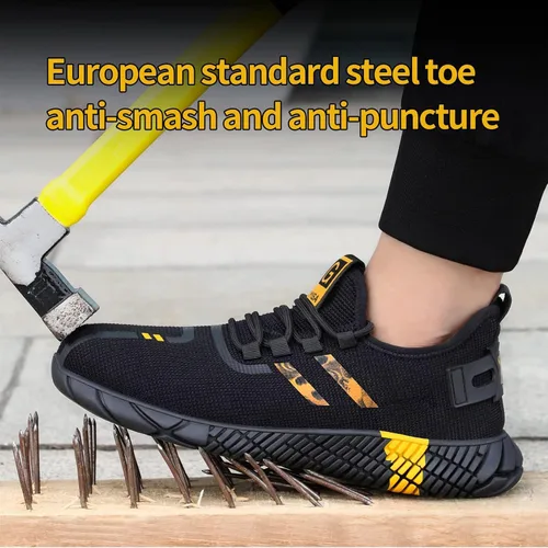 Vista 2 de GLANOUDUN Zapatos de punta de acero para hombres y mujeres, zapatos de seguridad ligeros y cómodos para hombres con punta de acero ancha, zapatos
