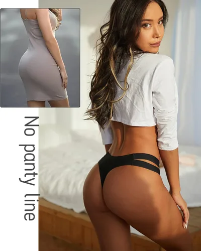 Vista 3 de Knowyou Paquete de 6 tangas sin costuras para mujer ropa interior sexy transpirable con correas elásticas en T para mujer