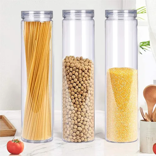 Vista 3 de 3 tarros de plástico transparente para almacenamiento de alimentos con tapa, recipientes de plástico para pasta de espaguetis con tapas de rosca