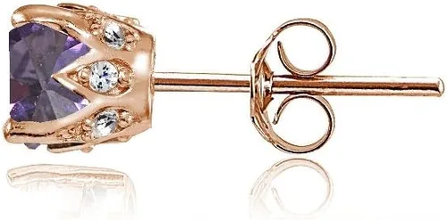 Vista 3 de Aretes de plata de ley con destellos de oro rosa auténtico, creado y simulado con piedras preciosas y circonitas cúbicas