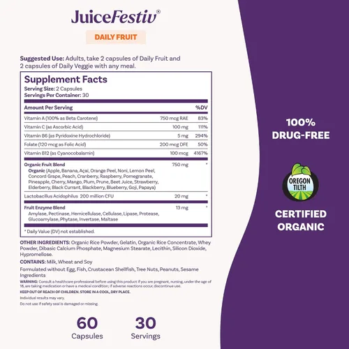 Vista 5 de Suplemento nutricional en cápsulas Natrol JuiceFestiv (60 cápsulas FruitFestiv y 60 cápsulas VeggieFestiv), 47469053031, paquete de de 1, 1, 1