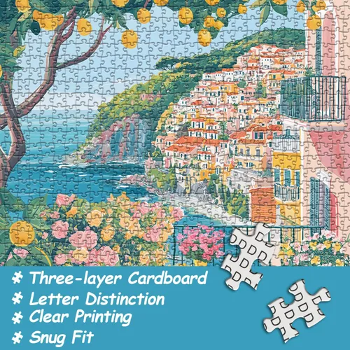 Vista 5 de Italy Cinque Terre Puzzle Puzzles for Adults 1000 Pieces, Colorful Beach Puzzle with Flower, Summer Ocean Scenery Art, Italian Seaside Landscape