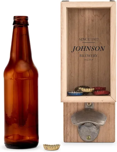 Vista 4 de Weddingstar Abrebotellas montado en la pared de madera personalizado y soporte para tapa de botella - Brewery Co