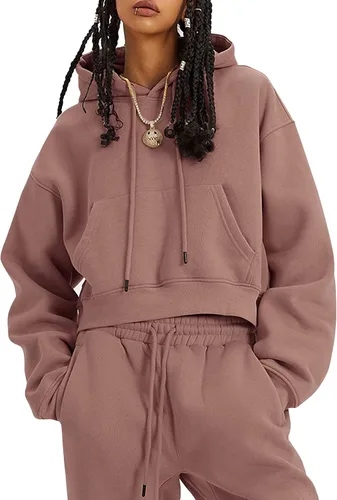 Vista 85 de Kissonic Conjunto deportivo de forro polar para mujer, 2 piezas, sudadera con capucha y pantalones deportivos