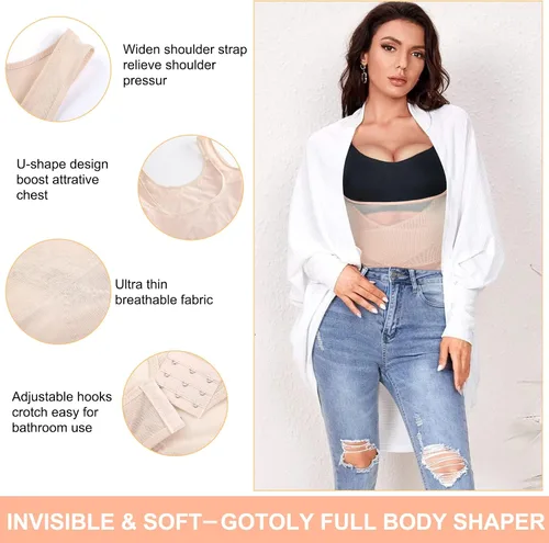 Vista 5 de Gotoly Body de entrenamiento de cintura para mujer, chaleco moldeador de cuerpo completo, control de abdomen, corsé delgado, moldeador, camisetas