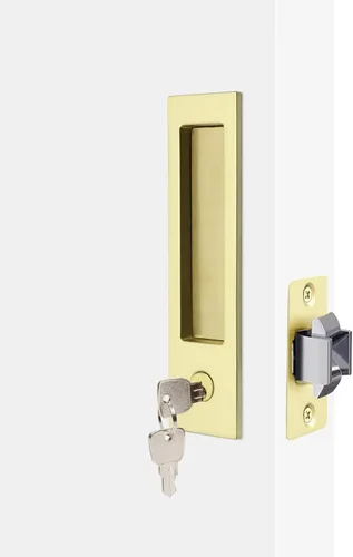 Vista 15 de Dontay Manija de puerta de bolsillo, moderna función de entrada rectangular con llave, pestillo de tracción (dormitorio/baño), herrajes para puerta