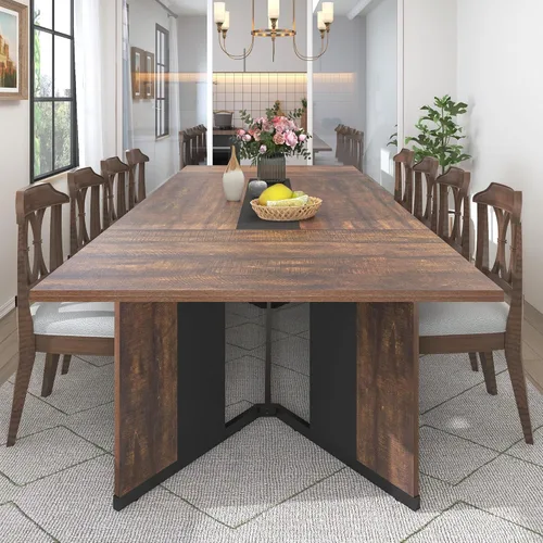 Vista 10 de Hlivelood - Mesa de comedor de 71 pulgadas para 6 personas, mesa de cocina rectangular moderna color marrón con superficie de madera impermeable