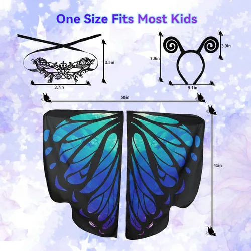 Vista 7 de QUCH Butterfly Costume for Women Butterfly Wings for Women Fairy Wings Cape with Mask and Antenna Headband Halloween Costumes