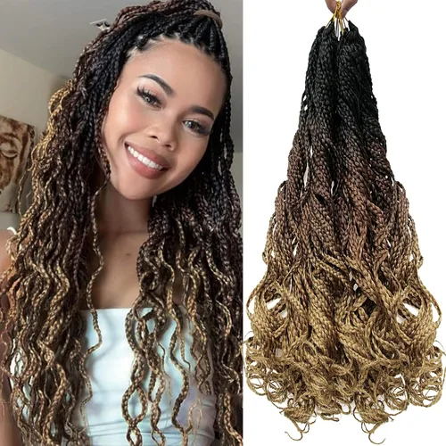 Vista 10 de Goddess - Extensiones de cabello trenzado de fibra sintética con trenzas de ganchillo #1B, 18 pulgadas