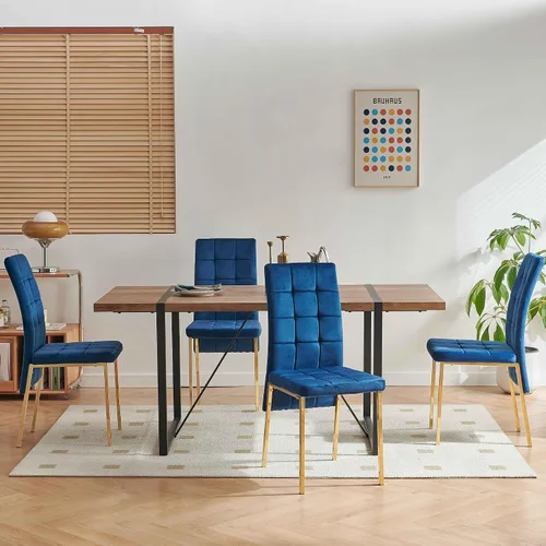 Vista 2 de Homedot Moderno juego de mesa y sillas de cocina para 4, mesa de madera sintética de 66 pulgadas, se limpia con 4 sillas de comedor sentadas, sin