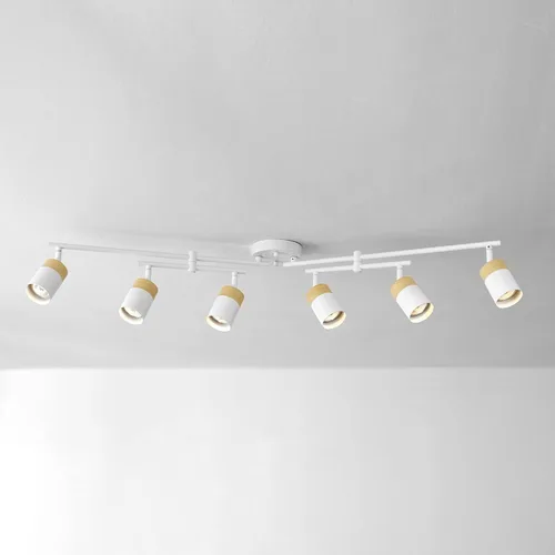 Vista 7 de Globe Electric 64000055 - Iluminación de riel de 6 luces de 42", barra central doble giratoria, color blanco mate, acentos en tono madera, luz