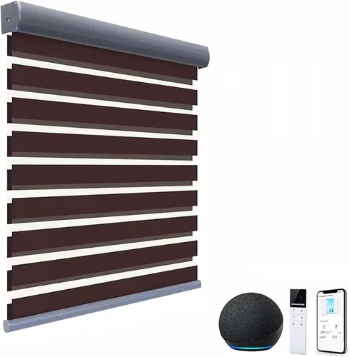 Vista 8 de tipiace Persianas inteligentes de cebra motorizadas con cable duro con Alexa Google Home, tela filtrante de luz de doble capa, persianas Negro