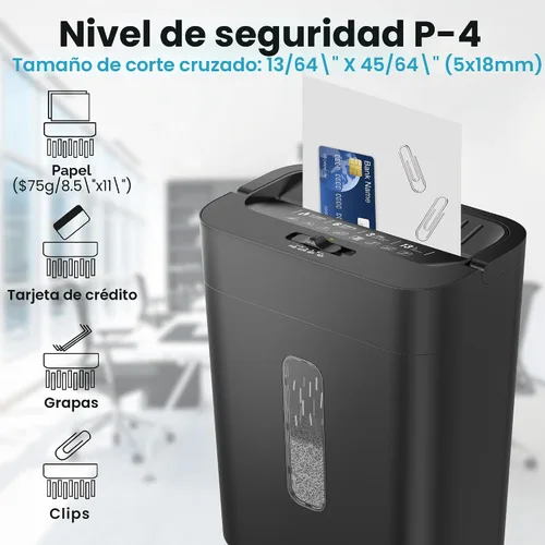 Vista 3 de 6-Sheet Shredder for Home Office, 3.43 Gallon Cross Cut Shredder, P-4 High Security Paper Shredders for Credit Card Staple Clip, Portable Handle