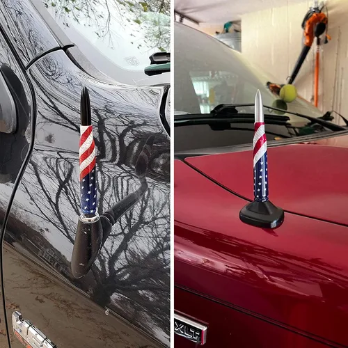 Vista 7 de Antena para Auto Camión con Tapas de Válvula de Neumático Bandera Americana Diseño Antirrobo, Reemplazo Corto Universal para Ford F150 F250 F350