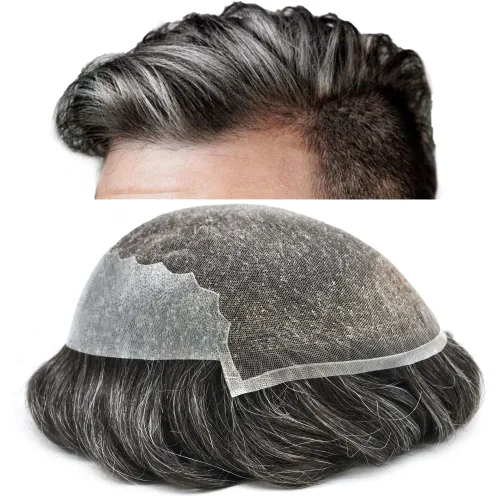 Vista 17 de Mens Toupee Human Hair Replacement System Swiss Lace Toupee For Men Hair Piece Protesis Capilar Mens Hairpiece 5X7#1 Jet Black 120% Density