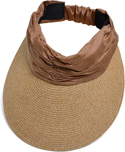 Vista 3 de Sombrero de visera para mujer, de ala ancha, con paja, enrollable, para cola de caballo, verano, playa, protección UV, UPF 50+, plegable, gorra