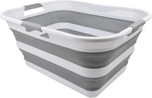 Vista 2 de SAMMART Cesta plegable de plástico para la ropa sucia de 42L (11 galones), contenedor de almacenamiento plegable y organizador, tina de lavado