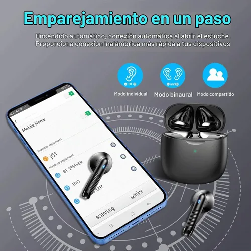 Vista 5 de Auriculares inalámbricos, auriculares Bluetooth 5.4, graves estéreo, auriculares Bluetooth en el oído con cancelación de ruido, auriculares IP7 Negro