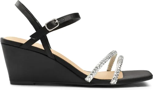 Vista 4 de DREAM PAIRS Sandalias de cuña con tiras para mujer, sandalias de tacón bajo con diamantes de imitación, puntera abierta, para boda, fiesta, boda
