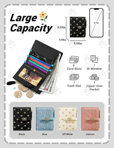 Vista 2 de YINHEXI Cartera para mujer, compacta y pequeña con bloqueo RFID, de cuero PU, plegable, con tarjetero, monedero mini con bolsillo para monedas