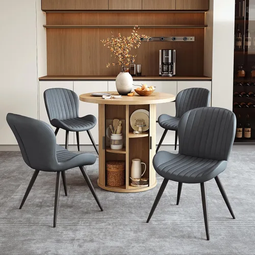 Vista 162 de Miereirl Moderno juego de comedor de 5 piezas para mesa redonda de madera de 4,31.5 pulgadas con estante de almacenamiento semiabierto y puerta