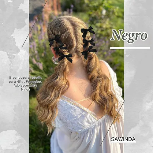 Vista 6 de 20 piezas de lazos negros para el cabello con cinta, clips tipo cocodrilo para el cabello, pasadores para el cabello para adolescentes, pinzas