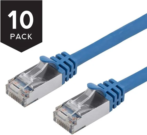 Vista 2 de Buhbo Cable Snagless de red Ethernet RJ45 blindado CAT7 de 1 pie 10Gbps 600 MHz (paquete de 10) azul