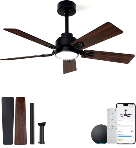 Vista 9 de Ventilador de techo inteligente negro de 42 pulgadas con luces LED Alexa