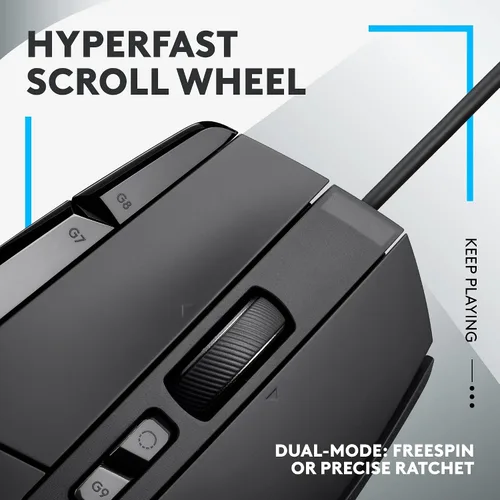 Vista 3 de Logitech G Mouse para juegos con cable 502 X LIGHTFORCE - Interruptores primarios óptico-mecánicos híbridos, sensor de juego HERO 25K, compatible