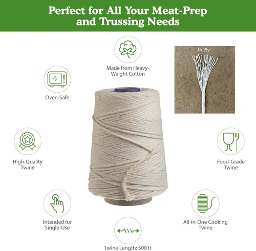 Vista 3 de Regency Wraps Cordel de carnicero de cocina, resistente, 500 pies, 16 capas, 2.4mm, cordel de cocina de algodón apto para alimentos para atar pavo