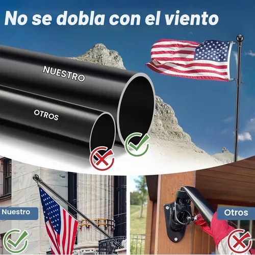 Vista 3 de Kit de poste de bandera para casa LAKEROD - Soporte de poste de bandera de metal resistente de 5 pies para exterior de casa, poste de bandera sin
