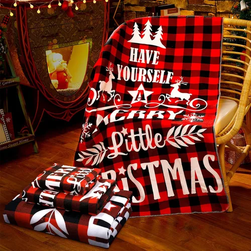 Vista 2 de Moukeren Juego de 3 toallas de baño navideñas absorbentes de agua, suaves toallas de baño de Navidad, copos de nieve, Papá Noel, árbol de Navidad