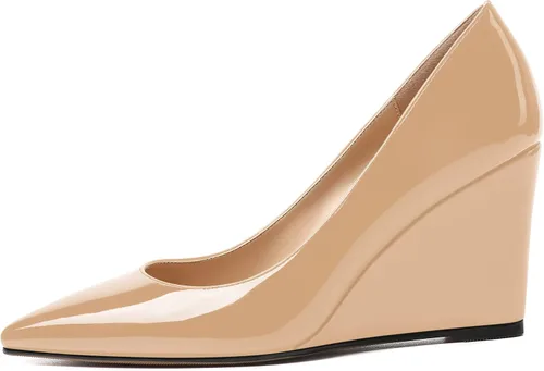 Vista 2 de WAYDERNS Zapatos de tacón alto con cuña para mujer, con puntera puntiaguda, de 3.3 pulgadas