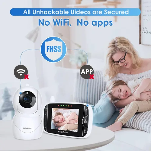 Vista 8 de HelloBaby Monitor de bebé con cámara y audio, pantalla LCD IPS, monitor de video sin WiFi, visión nocturna infrarroja, pantalla de temperatura