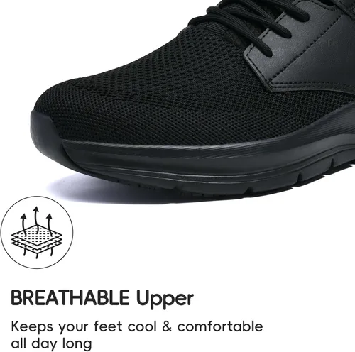 Vista 3 de Zapatos de senderismo antideslizantes para hombre, zapatos de restaurante de trabajo, cómodos, transpirables, para cocinero, cocina, color negro