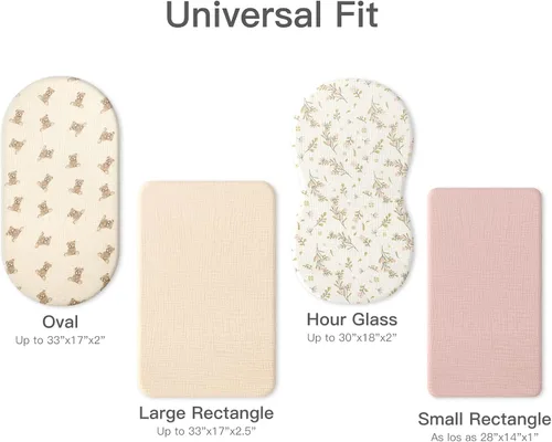 Vista 6 de Sábanas orgánicas para cuna de bebé de 33 x 17 pulgadas, 100% algodón de muselina para bebé, niña, niño, funda de colchón ajustable suave compatible