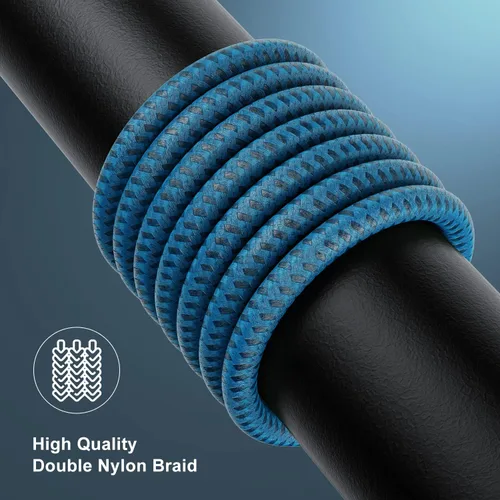 Vista 6 de Essri 3 cables de carga cortos de 1 pie para iPhone, con certificación MFi, cables Lightning fuertes de nailon trenzado, carga rápida USB para Azul