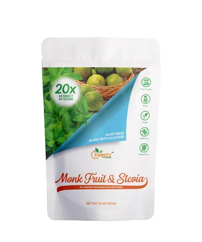 Vista 7 de Edulcorante multiusos de fruta de monje, stevia y alulosa, 10 veces dulzura de azúcar; porciones totales 1135; edulcorante sin calorías, sustituto