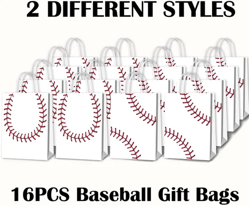 Vista 2 de BQK 16 bolsas de aperitivos de béisbol para niños con asas, bolsas de regalos de béisbol, bolsas de regalo de béisbol, suministros de fiesta