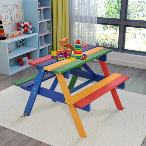 Vista 9 de Costzon Mesa de picnic para niños, mesa y sillas de madera de abeto para exteriores con paraguas extraíble, mesa de picnic para niños pequeños