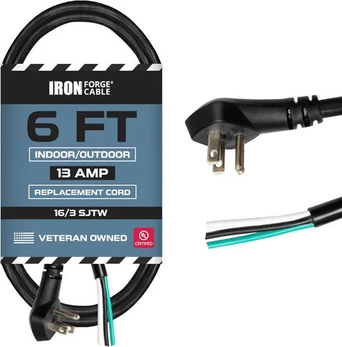 Vista 31 de Iron Forge Cable Cable de alimentación de calibre 12 de 3 pies, 15 amperios negro resistente, cable SJT de 3 clavijas de 12/3 clavijas con extremo