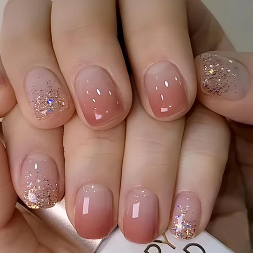 Vista 30 de Uñas postizas a presión con punta francesa verde, uñas postizas cuadradas cortas con diseños de cuentas de flores en 3D, uñas de verano, uñas Verde
