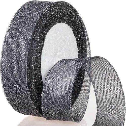 Vista 8 de YASEO Cinta de purpurina negra y plateada de 1 1/2 pulgadas, cinta de tela metálica brillante colorida para envoltura de regalos, manualidades