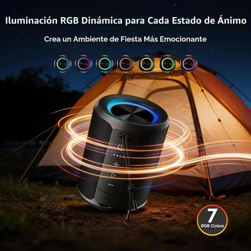 Vista 5 de Altavoz Bluetooth portátil, IPX7 impermeable altavoz inalámbrico con sonido estéreo fuerte de 20 W, tiempo de reproducción de 15 horas y luz RGB