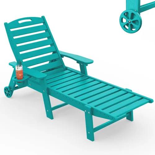 Vista 39 de Tumbona al aire libre, silla de descanso al aire libre con textura de madera, respaldo ajustable de 5 posiciones, silla de salón de polietileno