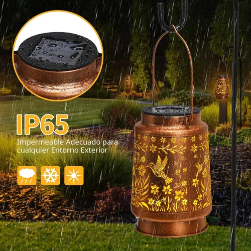 Vista 5 de Faroles solares de colibrí para exteriores, impermeables, decoración de jardín, luz LED de metal, regalos de cumpleaños para mujeres, mamá, regalos